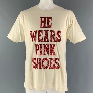 GUCCI Size M Beige Red Embroidery Cotton Crew-Neck T-shirt